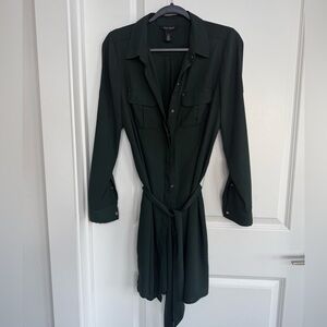 White House Black Market - Dark Green Long Sleeve Tie Dress
